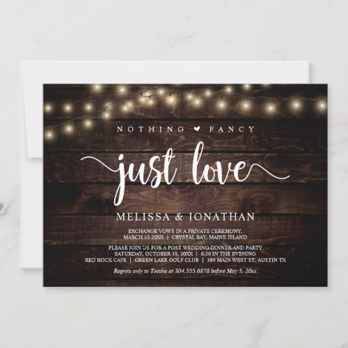 Nothing Fancy Just Love String Lights Elopement  Invitation