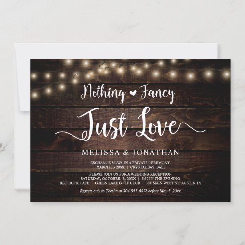 Nothing Fancy Just Love String Lights Elopement Invitation