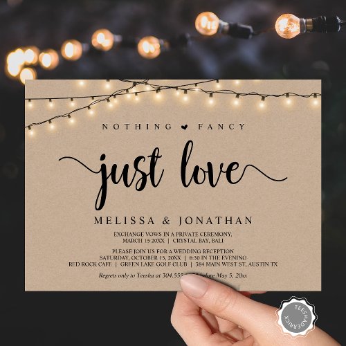 Nothing Fancy Just Love String Lights Elopement Invitation