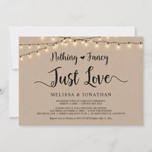 Nothing Fancy Just Love String Lights Elopement Invitation