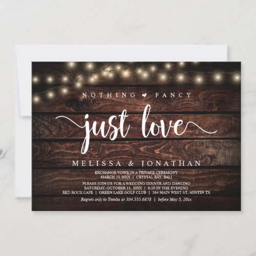 Nothing Fancy Just Love String Lights Elopement Invitation