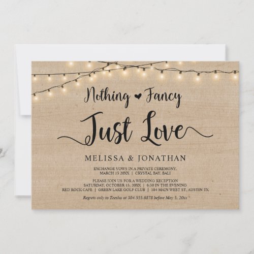 Nothing Fancy Just Love String Lights Elopement Invitation