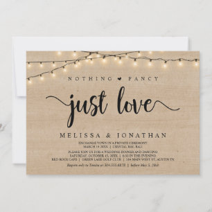Nothing Fancy, Just Love, String Lights Elopement Invitation