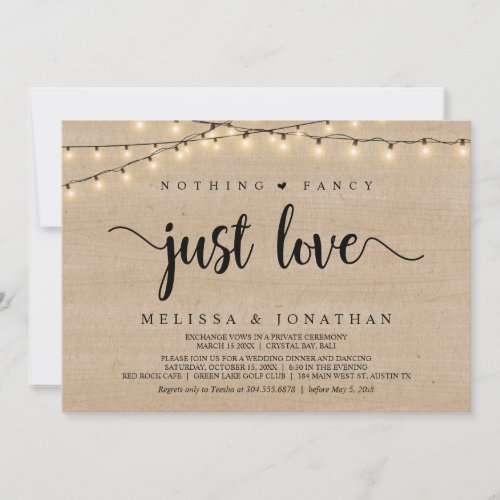 Nothing Fancy Just Love String Lights Elopement Invitation