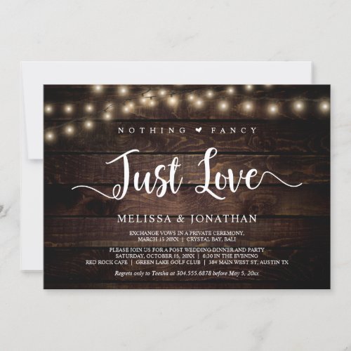 Nothing Fancy Just Love String Lights Elopement  Invitation