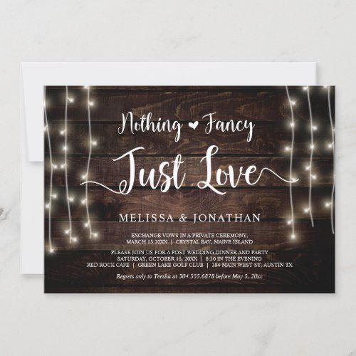 Nothing Fancy Just Love String Lights Elopement  Invitation