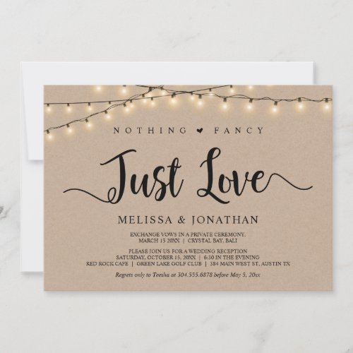 Nothing Fancy Just Love String Lights Elopement Invitation