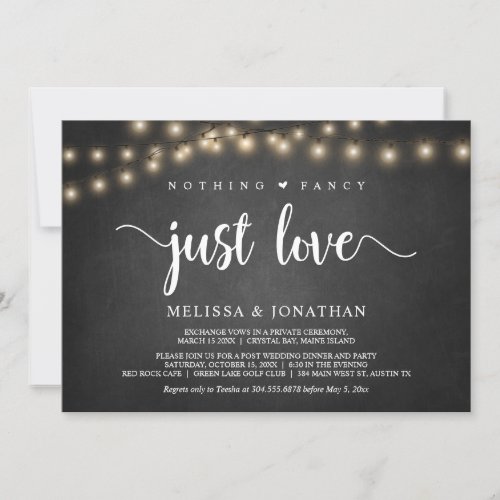 Nothing Fancy Just Love String Lights Elopement  Invitation