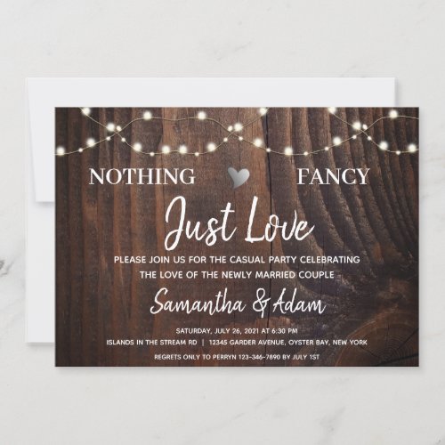 Nothing Fancy Just Love String Lights Rustic Wood Invitation