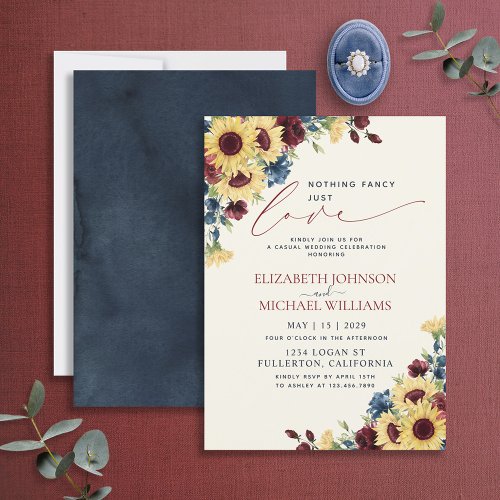 Nothing Fancy Just Love Sunflower Blue Burgundy In Invitation