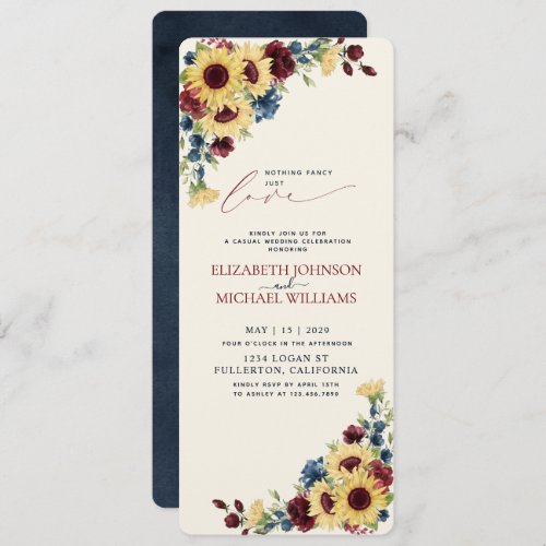 Nothing Fancy Just Love Sunflower Blue Burgundy Invitation