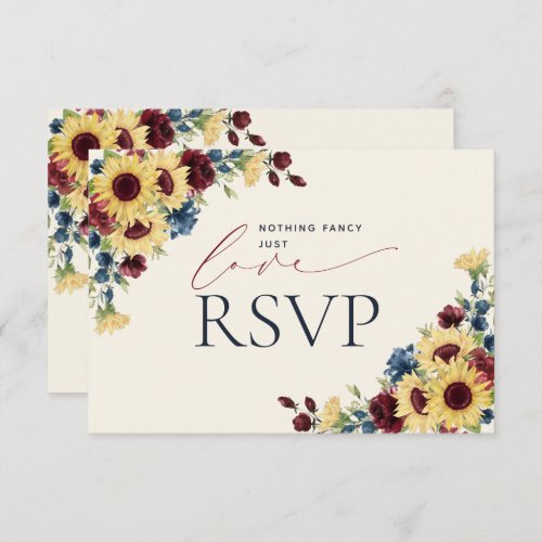 Nothing Fancy Just Love Sunflower Blue Burgundy RSVP Card