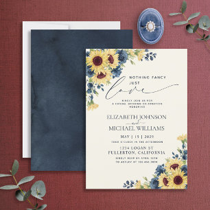 Nothing Fancy Just Love Sunflower Blue Wedding Invitation