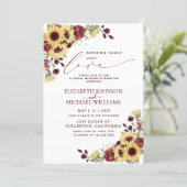 Nothing Fancy Just Love Sunflower Burgundy Wedding Invitation (Standing Front)