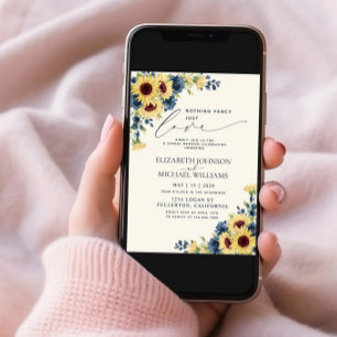 Nothing Fancy Just Love Sunflower Navy Blue Photo Invitation