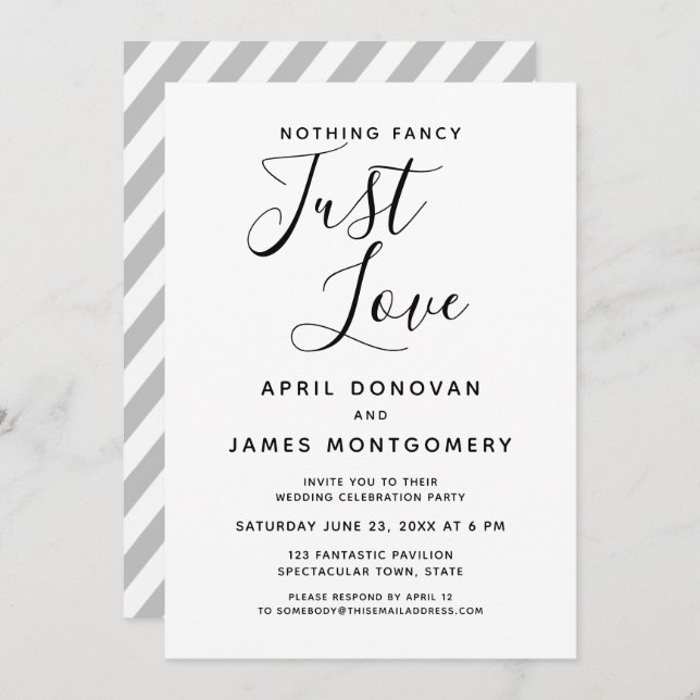 Nothing Fancy Just Love Typography Wedding Invitation (Front/Back)