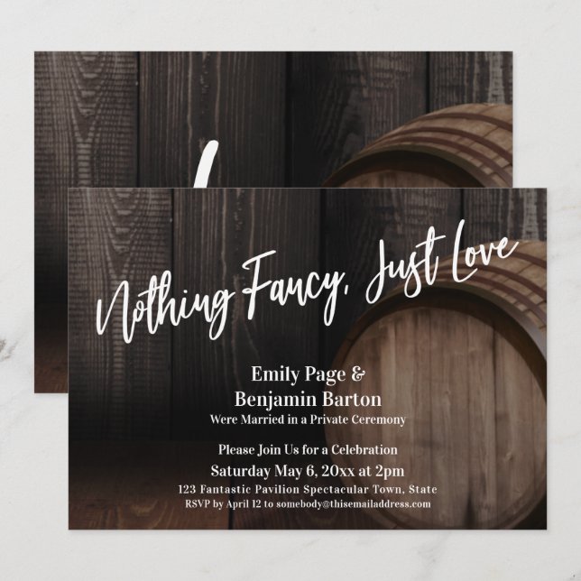 Nothing Fancy Just Love Typography Wood Barrel Invitation (Front/Back)