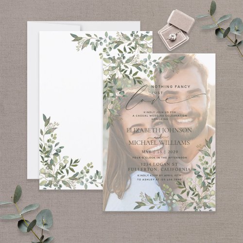 Nothing Fancy Just Love Vellum Eucalyptus Photo Invitation