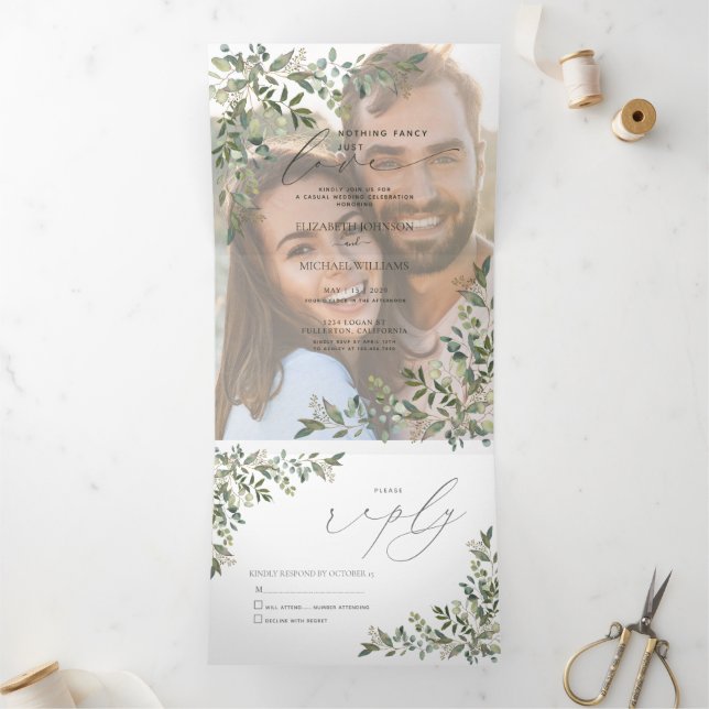 Nothing Fancy Just Love Vellum Eucalyptus Wedding Tri-Fold Invitation (Inside)