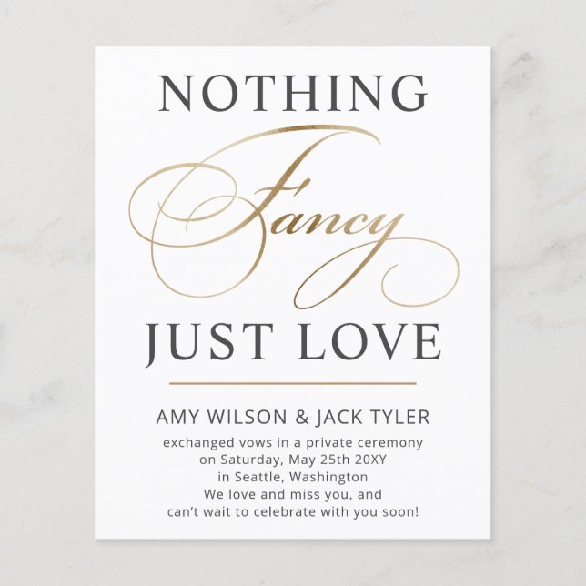 Nothing Fancy Just Love Wedding Announcement  (Front)