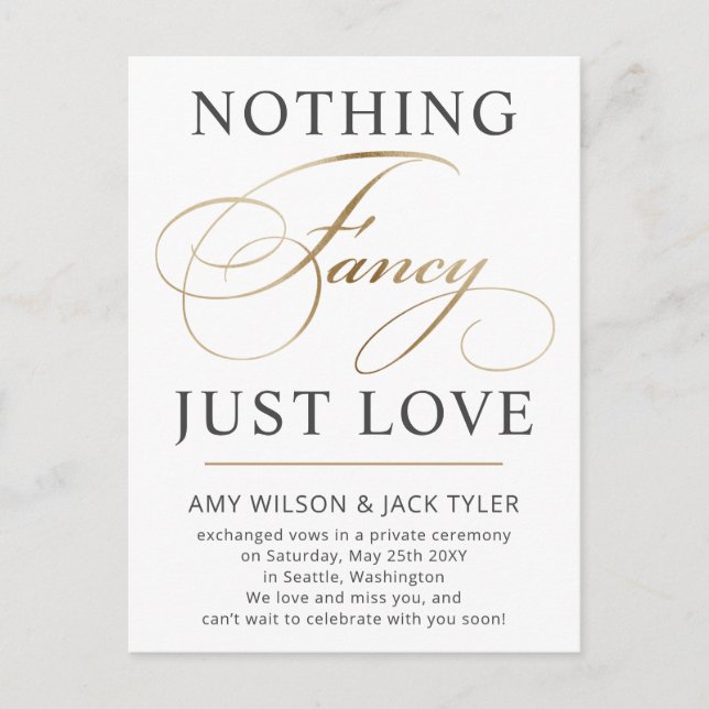 Nothing Fancy Just Love Wedding Announcement Postc Postcard (Front)