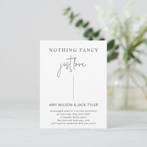 Nothing Fancy Just Love Wedding Announcement Postcard