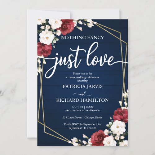 Nothing Fancy Just Love Wedding Burgundy Geometric Invitation