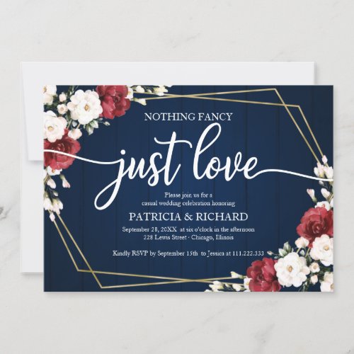 Nothing Fancy Just Love Wedding Burgundy Geometric Invitation