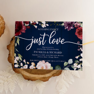 Nothing Fancy Just Love Wedding Burgundy Navy Blue Invitation