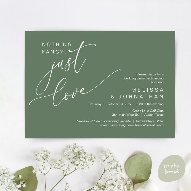 Nothing Fancy, Just Love, Wedding Dinner Dancing Invitation (Nothing Fancy, Just Love, Wedding Romantic Dinner Dancing Invitation Card, PDF, in Sage Green)