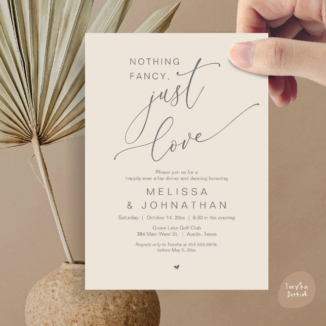 Nothing Fancy, Just Love, Wedding Dinner Dancing Invitation (Nothing Fancy, Just Love, Romantic Wedding Dinner Dancing Invitation Card, PDF, in Cream Grey)