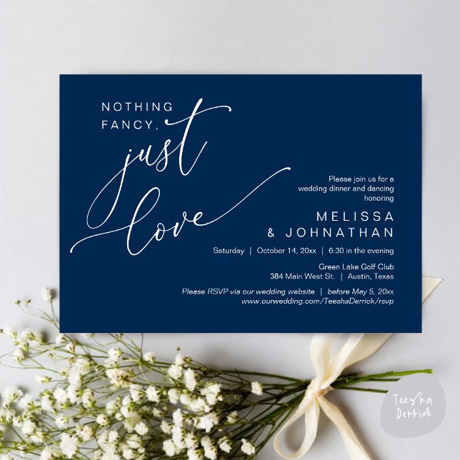 Nothing Fancy, Just Love, Wedding Dinner Dancing Invitation (Nothing Fancy, Just Love, Wedding Romantic Dinner Dancing Invitation Card, PDF, in Navy Blue)