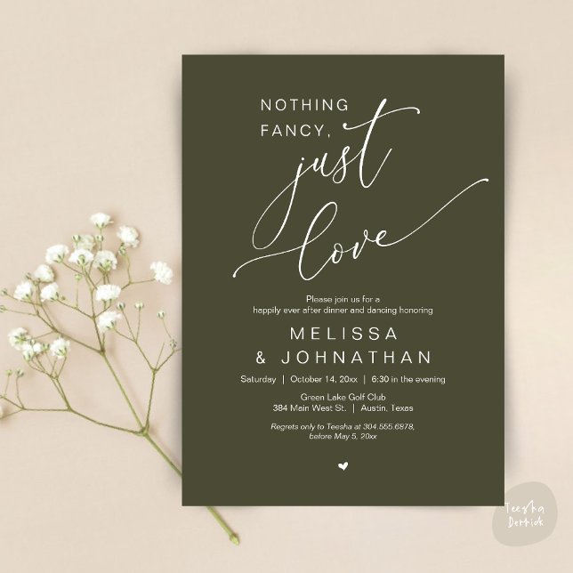 Nothing Fancy, Just Love, Wedding Dinner Dancing Invitation (Nothing Fancy, Just Love, Romantic Wedding Dinner Dancing Invitation Card, PDF, in Olive Green)