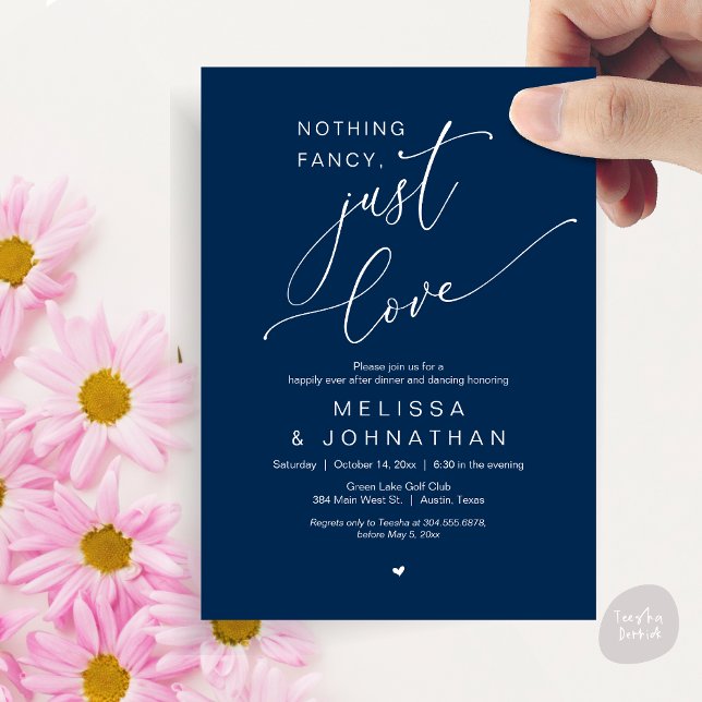 Nothing Fancy, Just Love, Wedding Dinner Dancing Invitation (Nothing Fancy, Just Love, Romantic Wedding Dinner Dancing Invitation Card, PDF, in Navy Blue)
