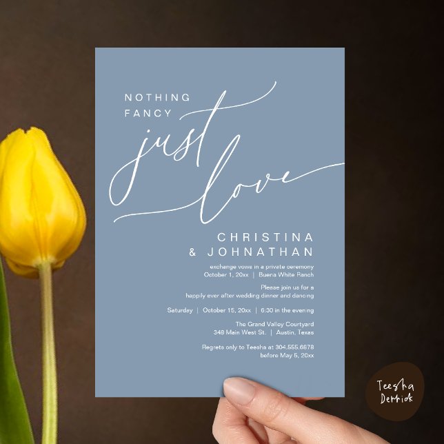 Nothing Fancy Just Love Wedding Dinner Party Invitation (Nothing Fancy Just Love Modern Romantic Wedding Dinner Lunch Brunch Party Invites Card Dusty Blue)