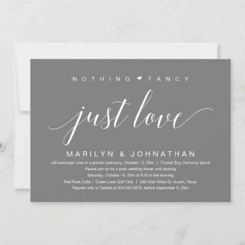 Nothing Fancy Just Love Wedding Elopement Classy Invitation