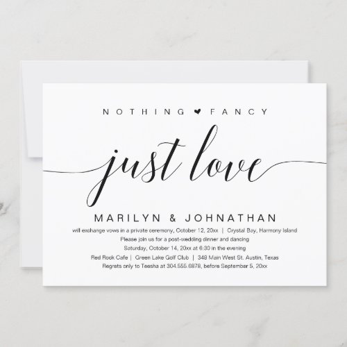 Nothing Fancy Just Love Wedding Elopement Classy Invitation