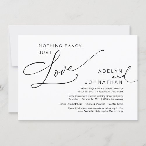 Nothing Fancy Just Love Wedding Elopement Dinner Invitation