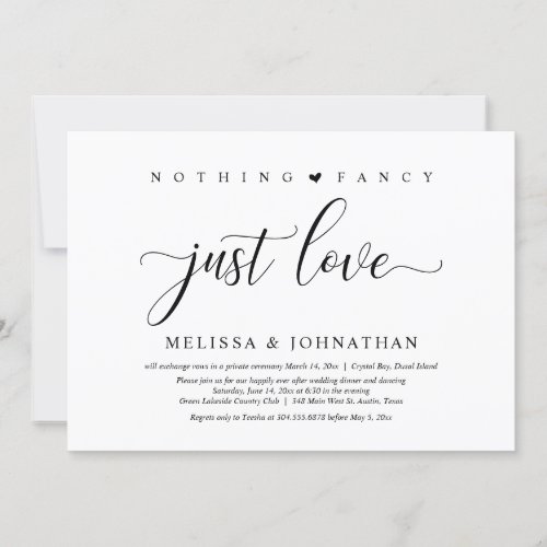 Nothing Fancy Just Love Wedding Elopement Dinner Invitation