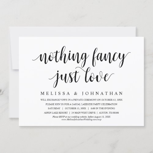 Nothing Fancy Just Love Wedding Elopement Dinner Invitation