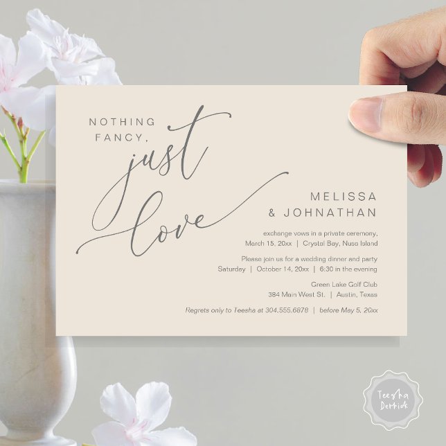 Nothing Fancy, Just Love, Wedding Elopement Dinner Invitation (Nothing Fancy, Just Love, Wedding Elopement Dinner Invitation Card, PDF, in Cream and Grey)