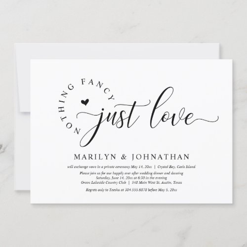 Nothing Fancy Just Love Wedding Elopement Dinner Invitation