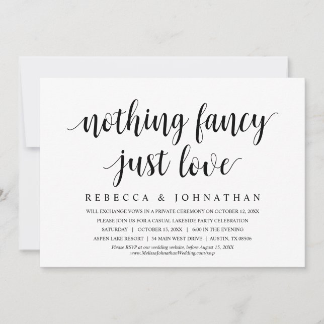 Nothing Fancy Just Love, Wedding Elopement Dinner  Invitation (Front)