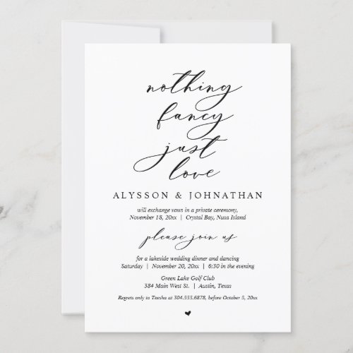 Nothing Fancy Just Love Wedding Elopement Dinner Invitation