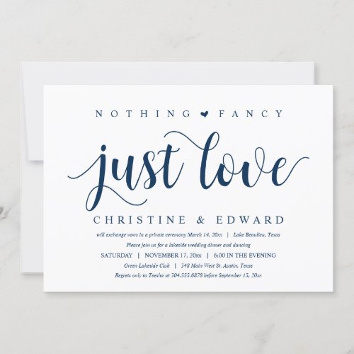 Nothing Fancy Just Love Wedding Elopement Dinner Invitation