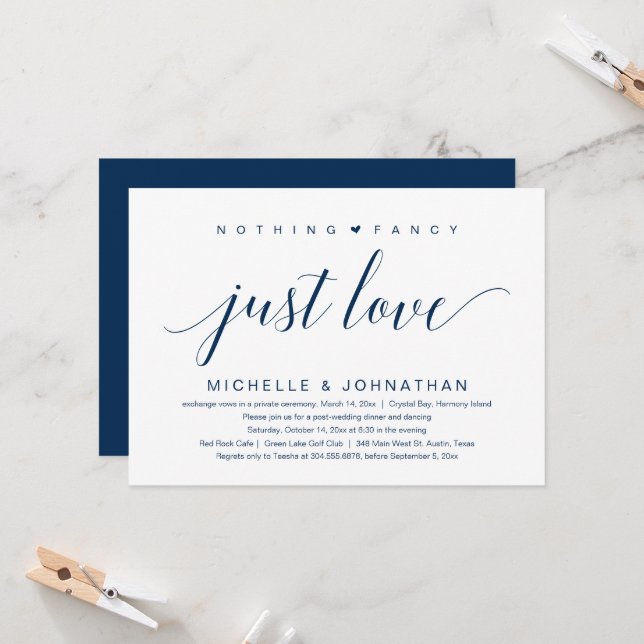Nothing Fancy, Just Love, Wedding Elopement Invita Invitation (Front/Back In Situ)