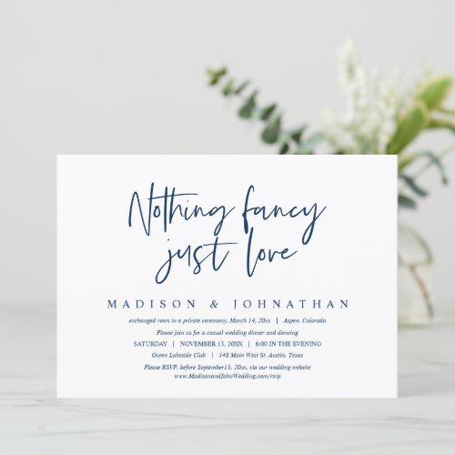 Nothing Fancy Just Love Wedding Elopement Invita Invitation