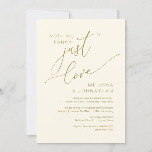 Nothing Fancy Just Love Wedding Elopement Invitation