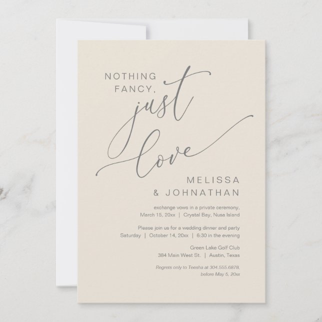 Nothing Fancy, Just Love, Wedding Elopement Invitation (Front)