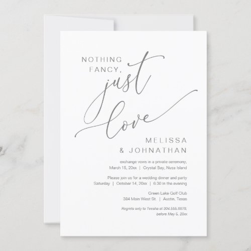 Nothing Fancy Just Love Wedding Elopement Invitation